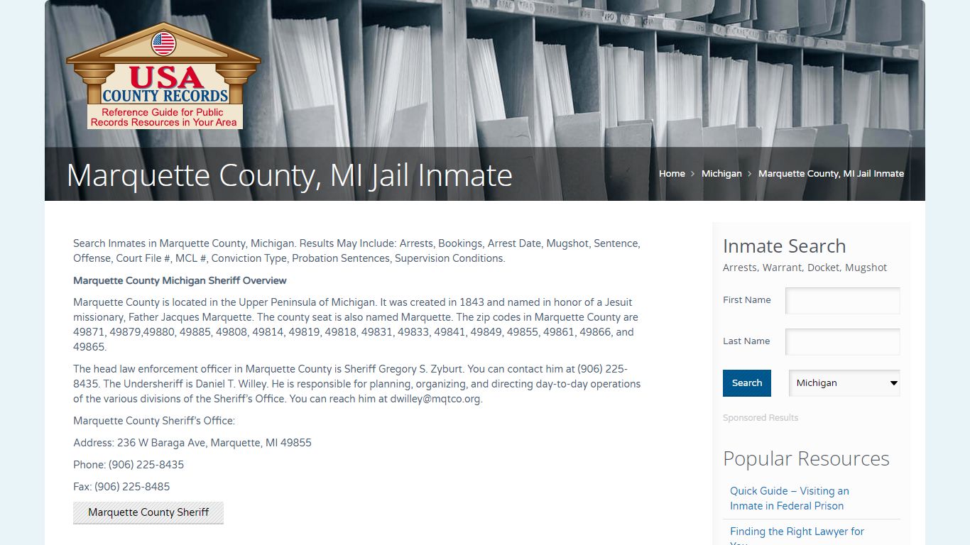 Marquette County, MI Jail Inmate | Name Search