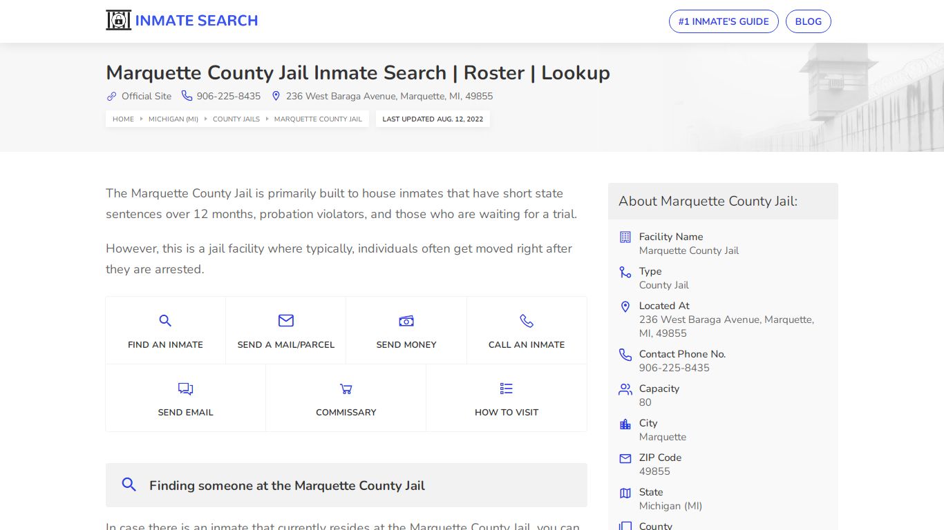 Marquette County Jail Inmate Search | Roster | Lookup